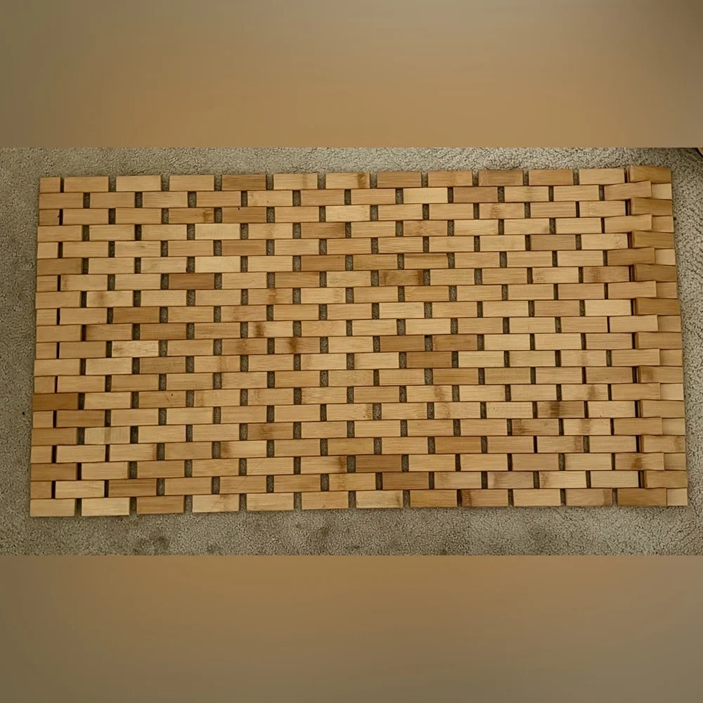 Natural Bamboo Shower Mat - Tan Wood Bath Rug